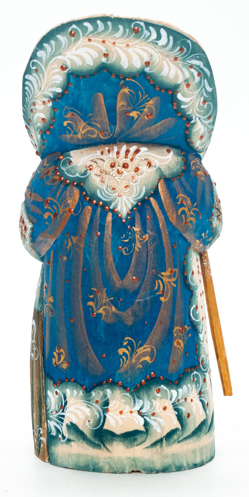 180 mm Santa Claus with a Bag and a Magic Staff with handpainted Girl Wooden Carved Statue (by Igor Carved Wooden Figures Studio)