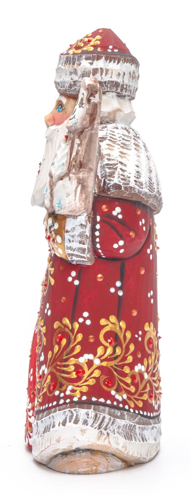 180 mm Santa with a Bag and a Bear Carved Wood Hand Painted Collectible Figurine (by Natalia Nikitina Workshop)