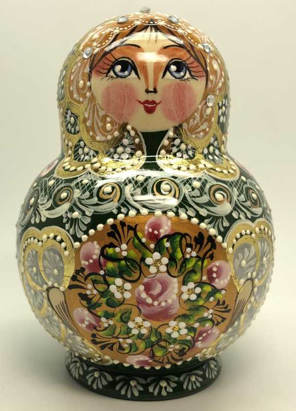 140 mm Russian Patterns hand painted wooden Matryoshka doll 10 pcs (by Elena Kudryashova)