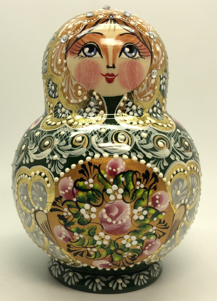 140 mm Russian Patterns hand painted wooden Matryoshka doll 10 pcs (by Elena Kudryashova)