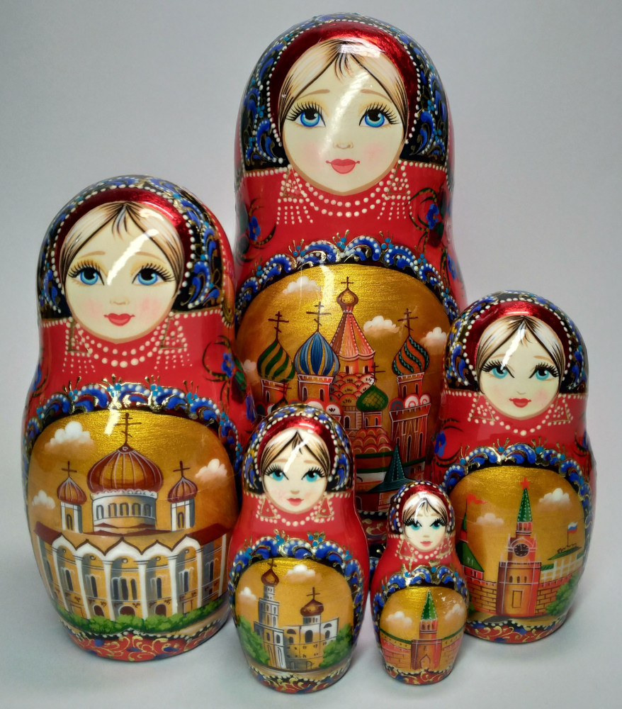 180 mm Moscow Snt Basil Cathedral hand painted on wooden Matryoshka doll 5 pcs (by A Studio)