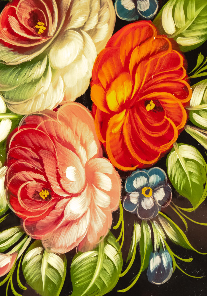 250x320 mm Zhostovo Patterns hand painted and lacquered Metal Forged Tray (by Lada Crafts)