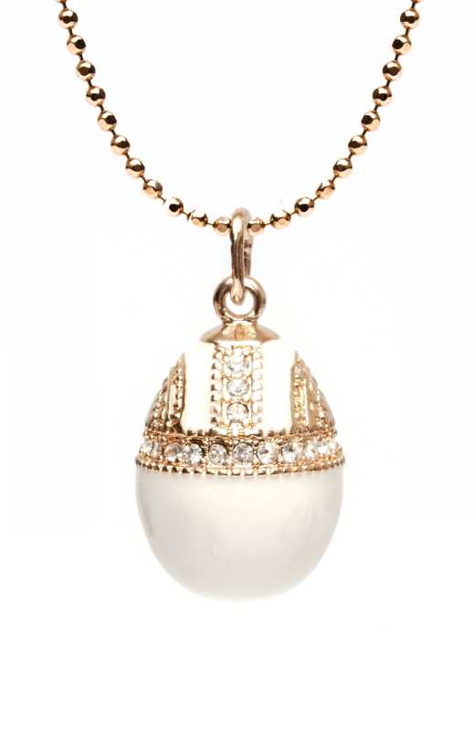  Water Drop with Rhinestones White Egg Pendant