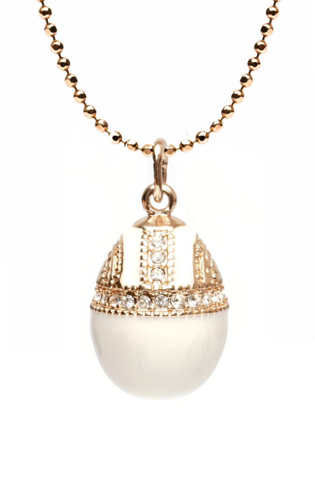  Water Drop with Rhinestones White Egg Pendant