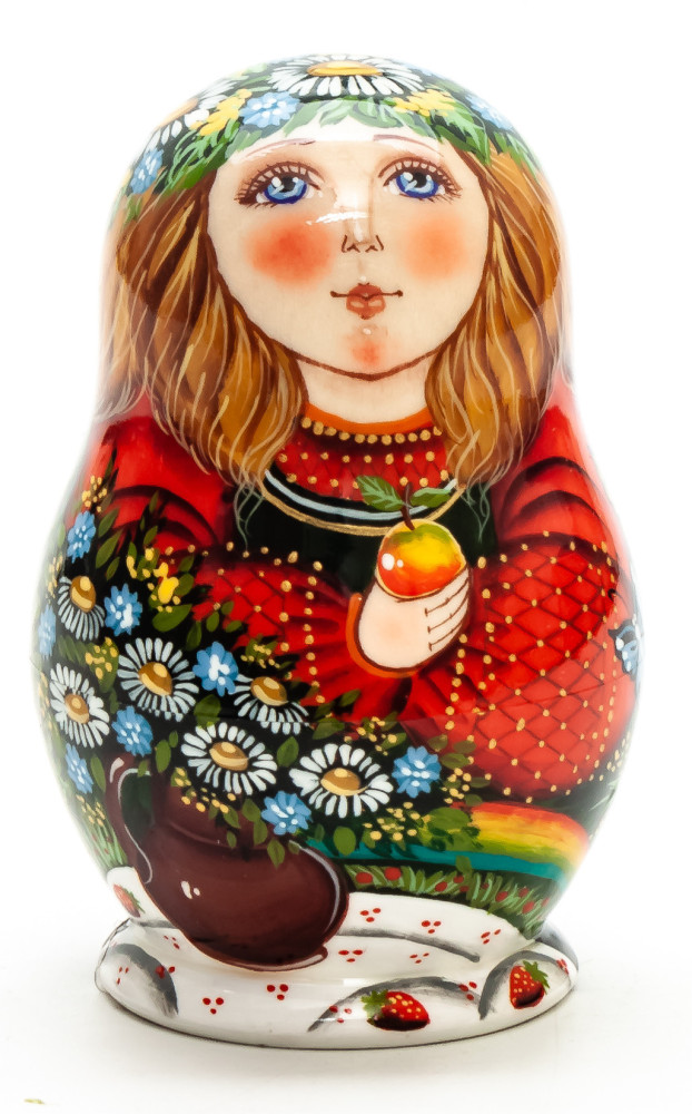 80 mm Girl with an Apple hand painted wooden Matryoshka 5 pcs (by Vasily Crafts)