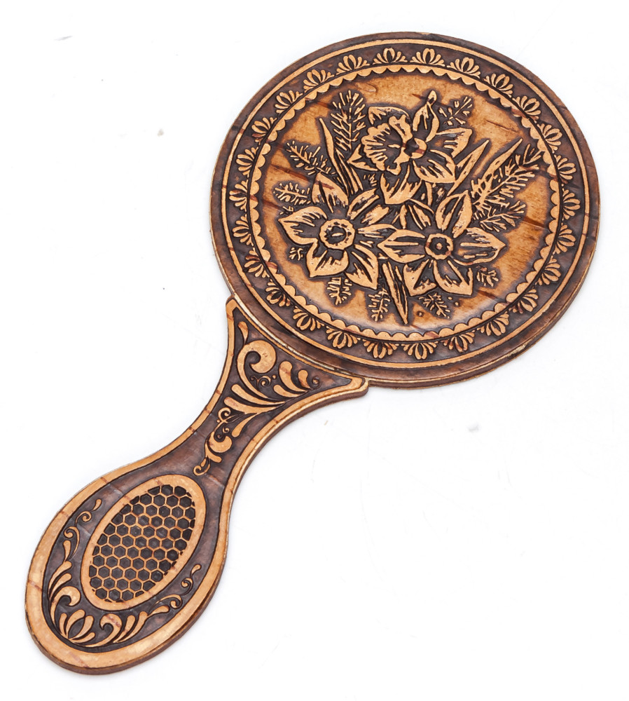 80x160 mm Flowers hand made Birchbark Mirror (by Maxim Birch)