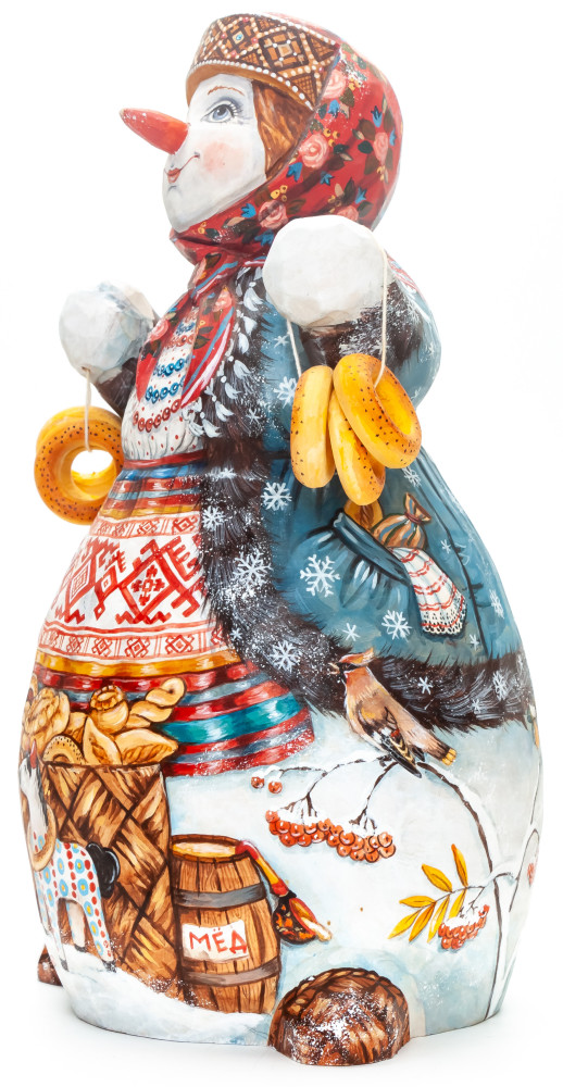 260 mm Snowman with Bagels hand painted wooden figurine (by Natalia Nikitina Workshop)