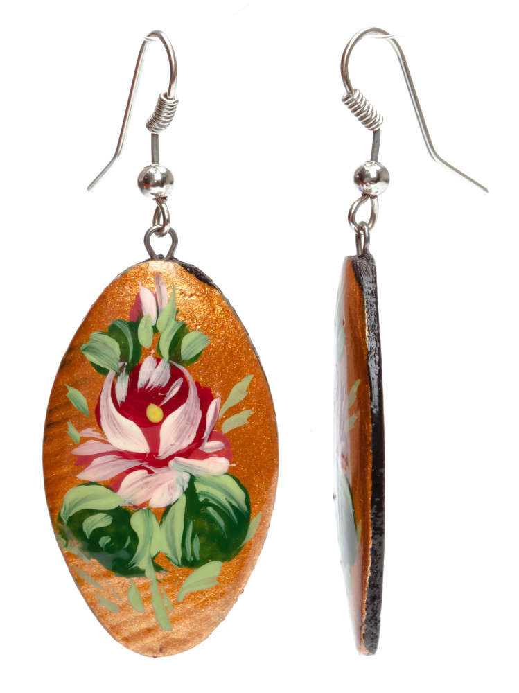 20x35mm Zhostovo wooden Earrings (by Lada Workshop)