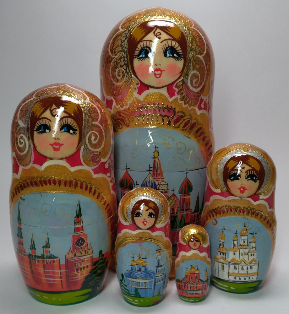 180 mm Saint Basil Cathedral handpainted Wooden Matryoshka Doll 5 pcs (by Valery Crafts)