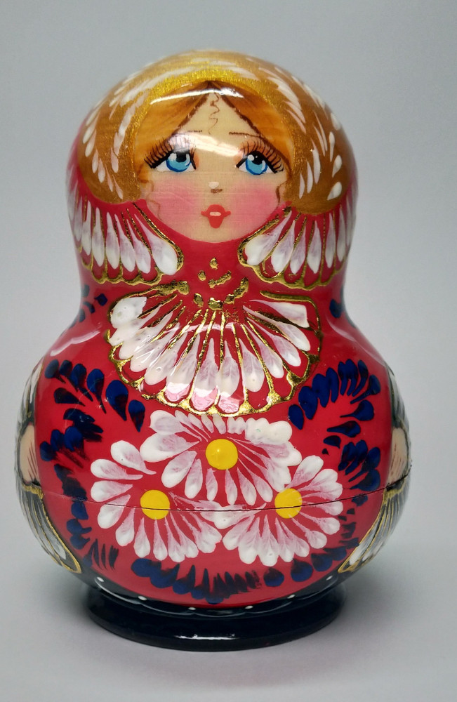 110mm Daisies Hand Painted Wooden Matryoshka doll 10 pcs (by Valentina Dolls)