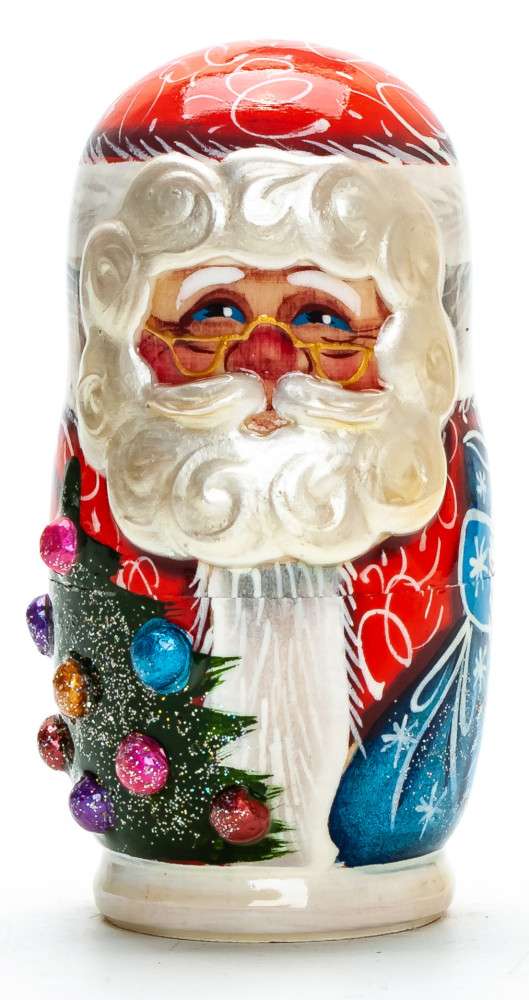 100 mm Santa Claus with a Bag hand painted wooden Matryoshka Doll 5 pcs (by A Studio)