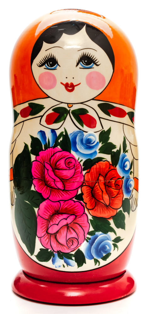 230 mm Orange Head Semenovskaya handpainted wooden Matryoshka Doll 9 pcs (by Ivan Studio)