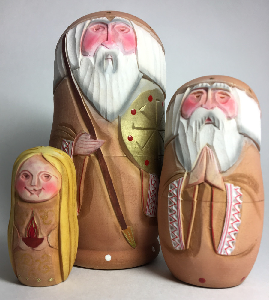 110 mm Apostles and Angel Hand Carved and Painted Matryoshka shape 3 pcs inside (by Sergey Carved Wooden Dolls Studio)
