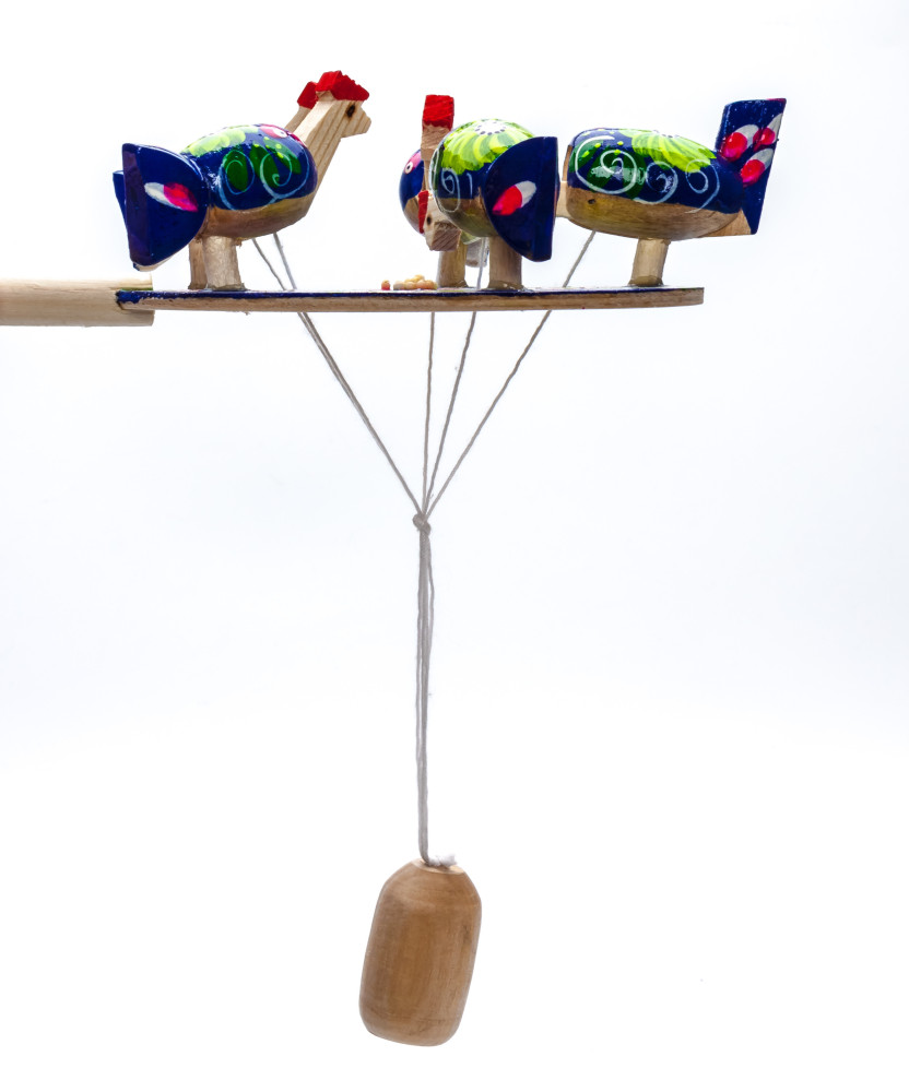 200x140 mm Pecking Chicken Hand Carved and Painted Russian Wooden Toy (by Bogorodskoe Studio)