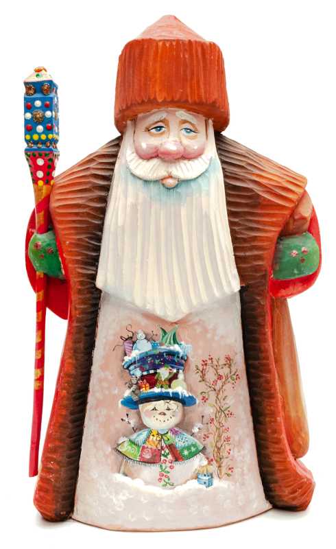 240 mm Santa with a Magic Staff Carved Wood Hand Painted Collectible Figurine (by Igor Carved Wooden Figures Studio)