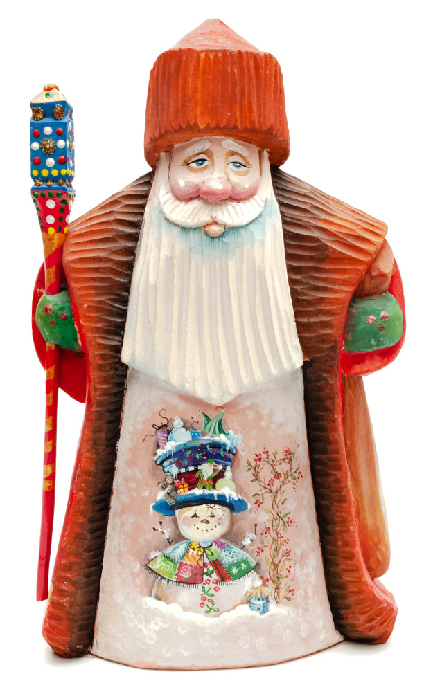 240 mm Santa with a Magic Staff Carved Wood Hand Painted Collectible Figurine (by Igor Carved Wooden Figures Studio)