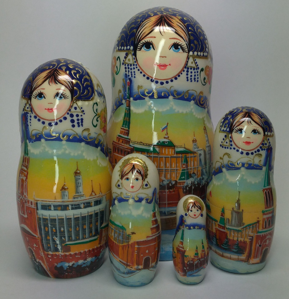 120 mm Moscow Kremlin hand painted on wooden Matryoshka doll 5 pcs (by A Studio)