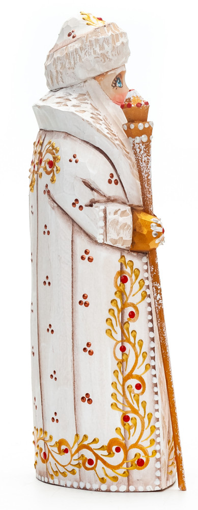 170 mm Santa with a Magic Staff and a Bag Carved Wood Hand Painted Collectible Figurine (by Natalia Nikitina Workshop)