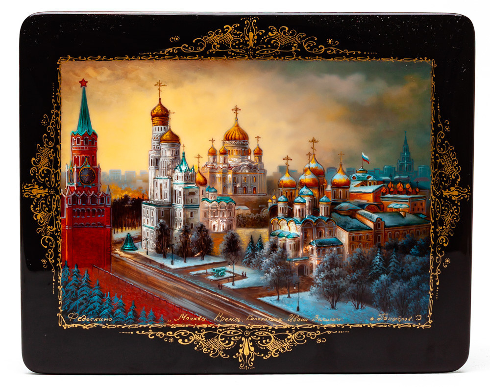 200x160mm Moscow Kremlin hand painted lacquered jewelery box (by Panferoff Studio)