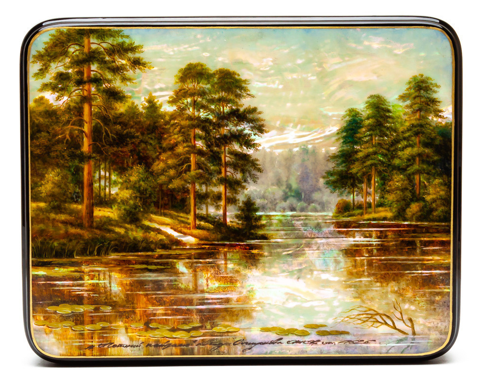 190x150mm Lake Hand Painted Jewellery Box (by Tatiana Shkatulka Crafts)