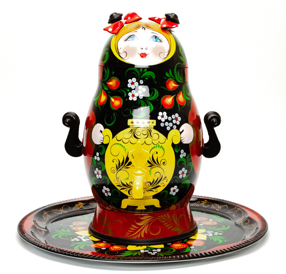 Matryoshka Electric Samovar Kettle Golden with Teapot and Tray