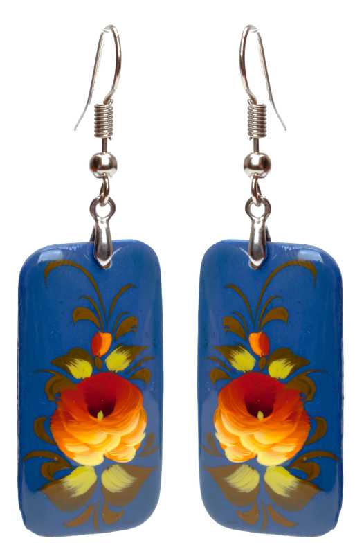 20x35mm Zhostovo wooden Earrings (by Lada Workshop)