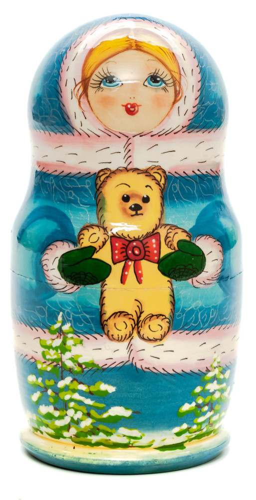 160 mm Girl with the Teddy Bear hand painted on Wooden Matryoshka doll 5 pcs (by Skazka)