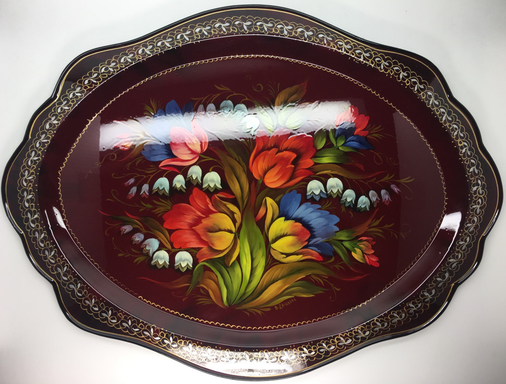 Zhostovo Hand Painted Metal Tray