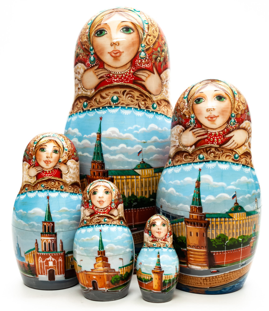 180 mm Moscow Kremlin hand painted wooden Matryoshka doll 5 pcs (by A Studio)