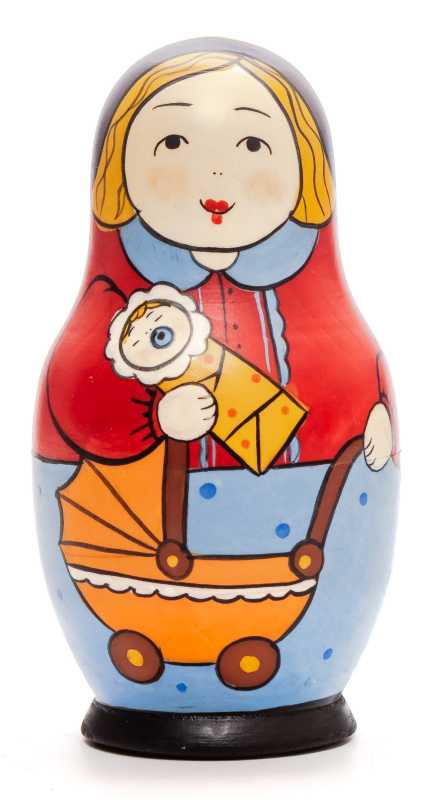 110 mm Mother with Baby hand painted Traditional Russian Wooden Matryoshka doll 5 pcs (by Igor Malyutin)