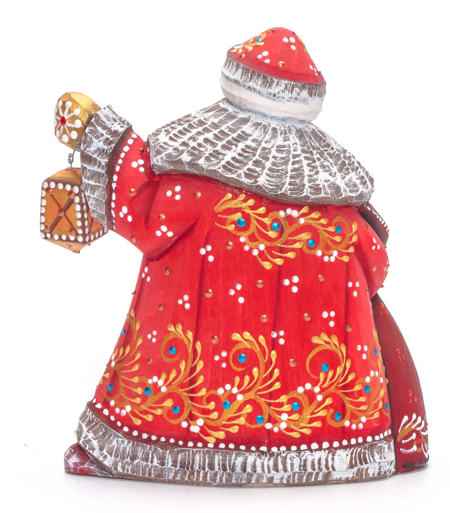 150 mm Santa with a Bag and a Lamp Carved Wood Hand Painted Collectible Figurine (by Natalia Nikitina Workshop)