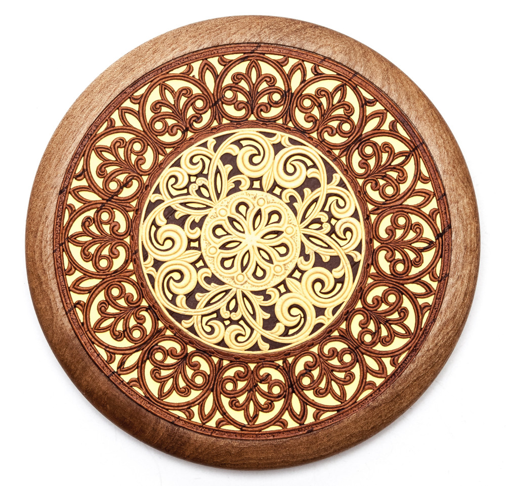 d 115 mm Siberian Patterns hand made Birchbark Jewelry Box (by Maxim Birch)