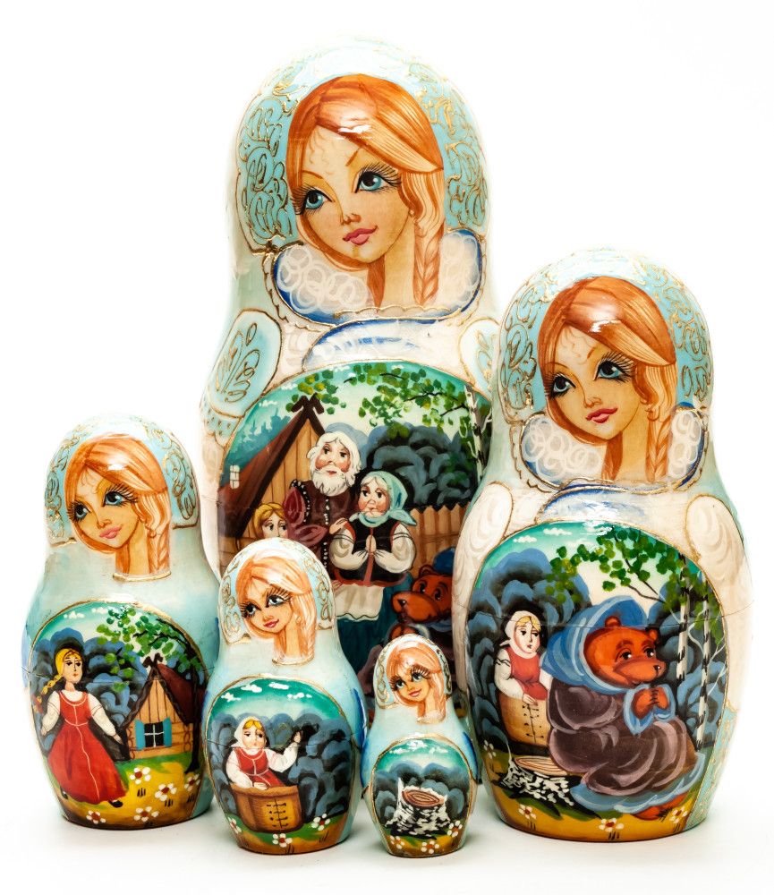 Shop Exclusive Nesting Dolls 180 mm Masha and the Bear handpainted Wooden Matryoshka Doll 5 pcs (by Sheherazade) online at Skazka.site | Eligible for fast shipping and free returns. 180 mm Masha and the Bear handpainted Wooden Matryoshka Doll 5 pcs (by Sheherazade)