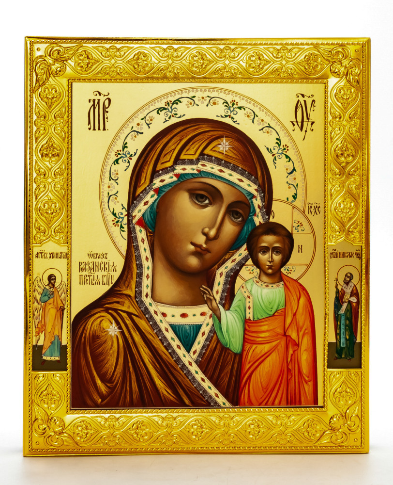 190X230mm Kazanskaya Godmotheri handpainted wooden Icon with metal frame (by Galina Studio)