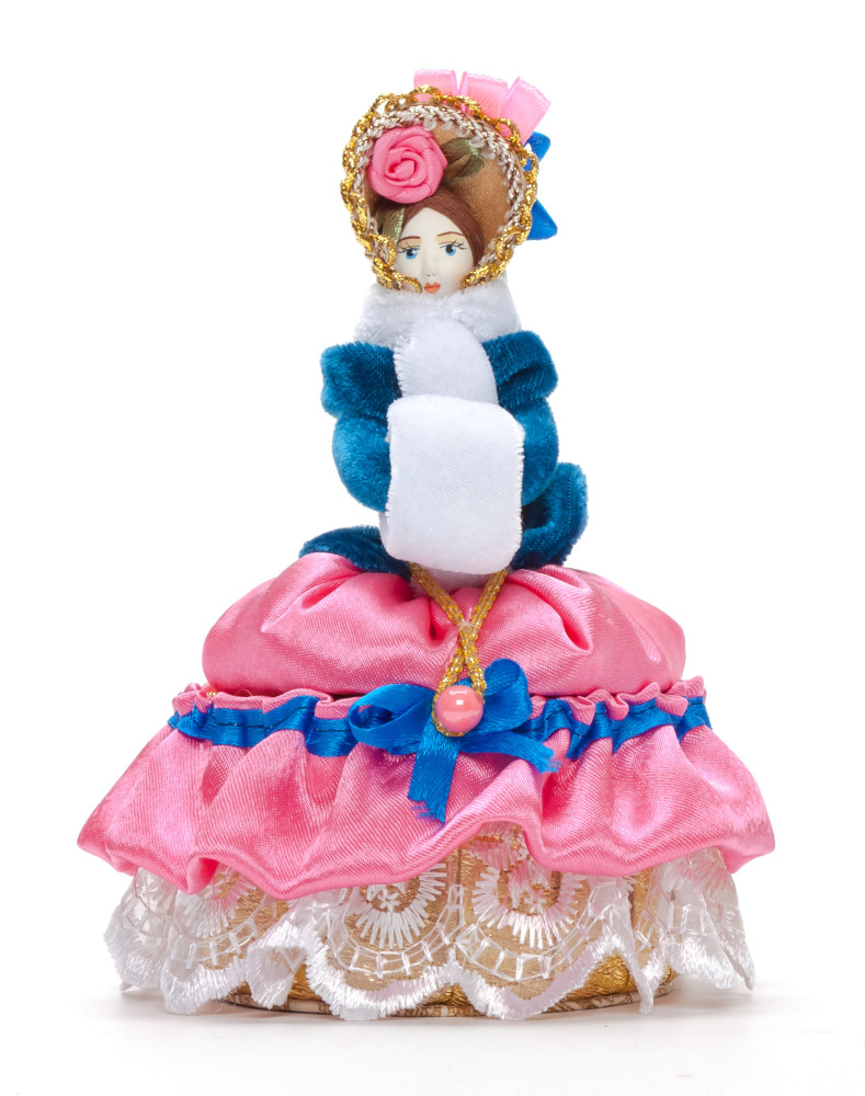 Girl with a Clutch in a Winter Hat and Dress of the 18th century style hand-sewn Doll with Jewelry Box (by Le Russe)