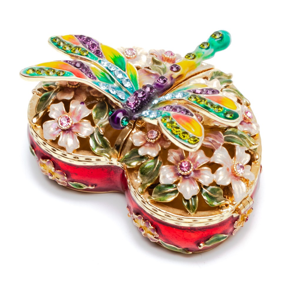 40 mm Heart shaped Dragonfly Jewellery Box