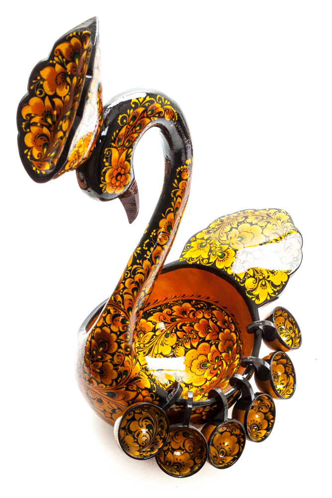 210x330 mm Duck Khokhloma hand painted wooden Ladle for Wine with small Ladles