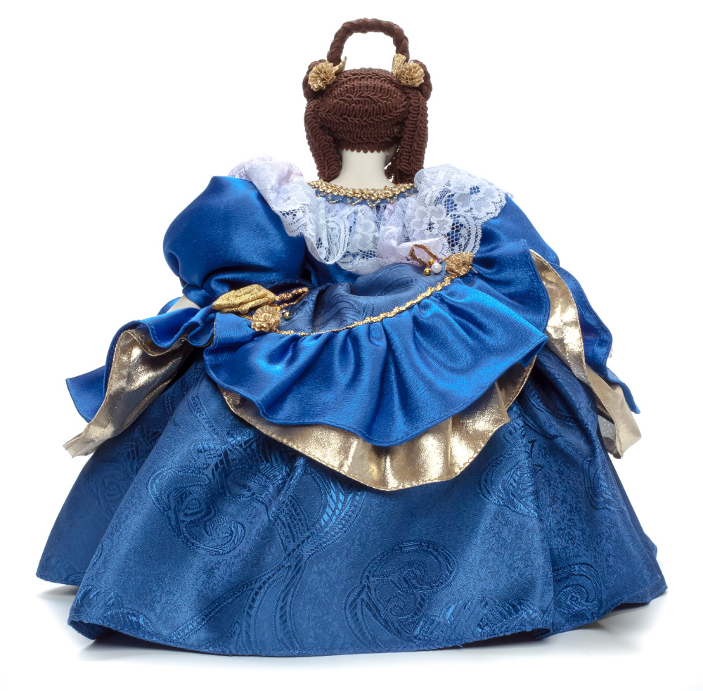 Young Lady in a Blue Dress Kettle Porcelain Doll Warmer - 15 Inches
