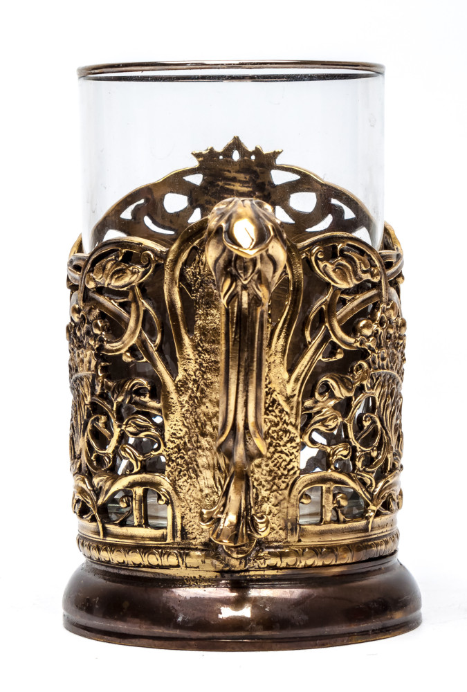 Moscow Cast Brass Tea Glass Holder with Faceted Glass (by Kolchugino)