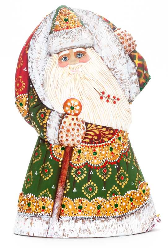 190 mm Santa with a Magic Staff and a Bag Carved Wood Hand Painted Collectible Figurine (by Natalia Workshop)