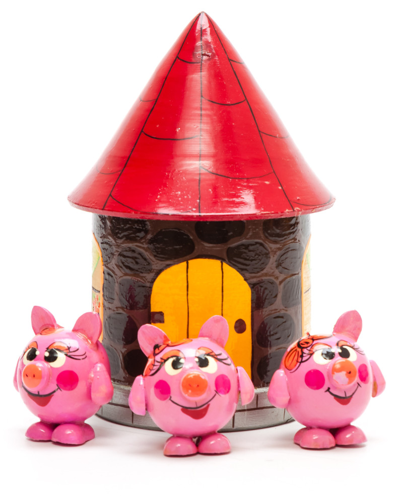 150 mm The Three Little Pigs hand painted on Wooden Matryoshka doll 4 pcs (by Skazka)