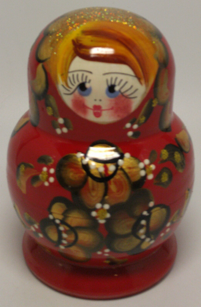 100mm Red Flowers Art Matryoshka Doll 5pcs (by Valentina Crafts)
