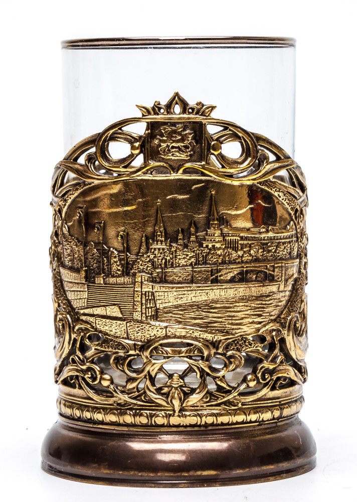 Moscow Cast Brass Tea Glass Holder with Faceted Glass (by Kolchugino)