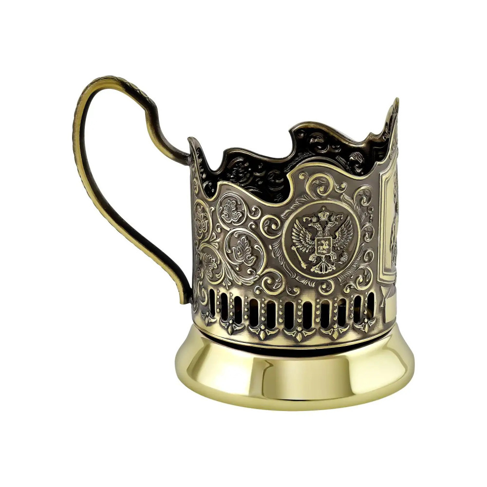 Saint George the Victorious pure brass tea glass holder with crystal glass