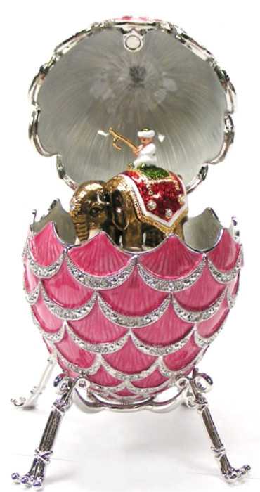 120 mm Pink Pine Cone with Elephant inside Music Easter Egg