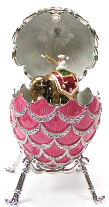 120 mm Pink Pine Cone with Elephant inside Music Easter Egg