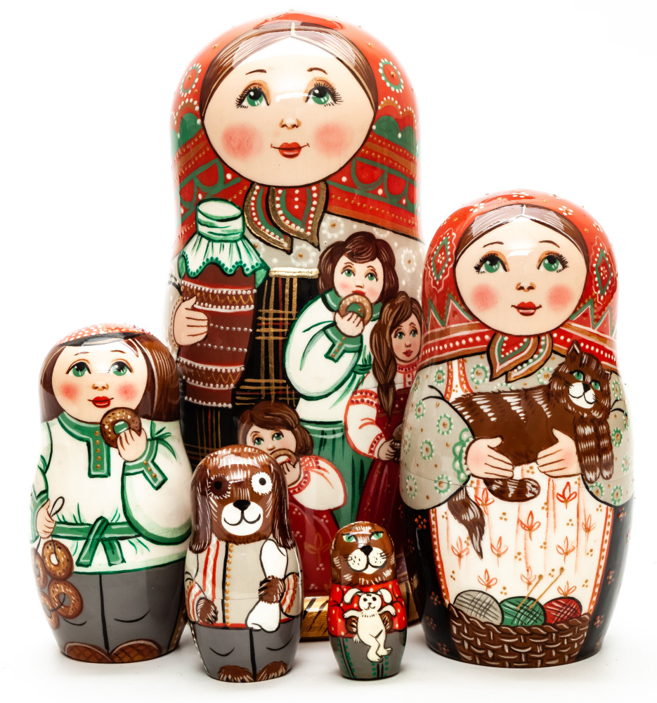 Shop Exclusive Nesting Dolls 180 mm Russian Girl with Family hand painted wooden Matryoshka doll 5 pcs (by A Studio) online at Skazka.site | Eligible for fast shipping and free returns. 180 mm Russian Girl with Family hand painted wooden Matryoshka doll 5 pcs (by A Studio)