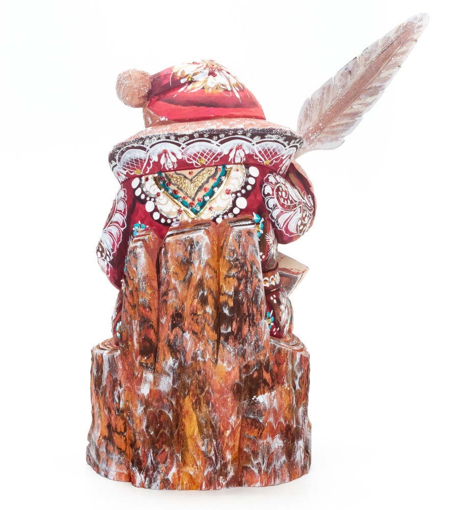 220 mm Santa Claus with a Book and a Feather Carved Wood Hand Painted Collectible Figurine  (by Igor Carved Wooden Figures Studio)