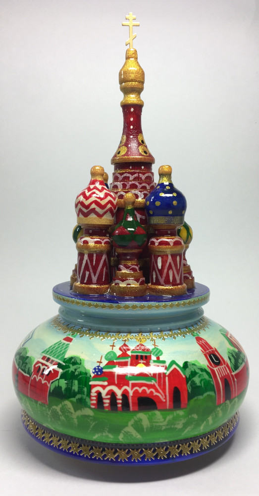 210 mm Saint Basil's Cathedral and Moscow Kremlin hand painted Wooden Music Box (by Nightingale Crafts)