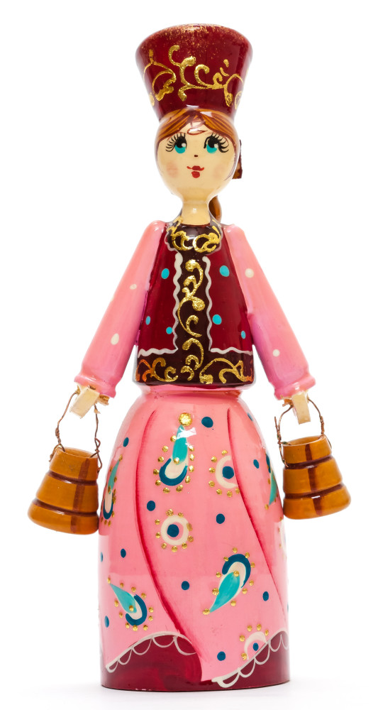 170 mm Russian Girl in Kokoshnik with Buckets hand painted Wooden Doll (by Summer Shine)